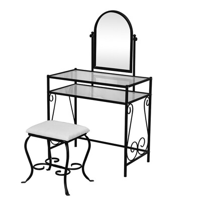 

Vanity Make Up Table Black Dressing Table Set wStool Mirrors
