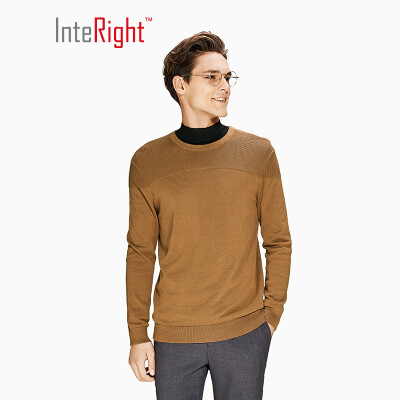 

INTERIGHT cotton net color dark jacquard round neck mens sweater coffee  code