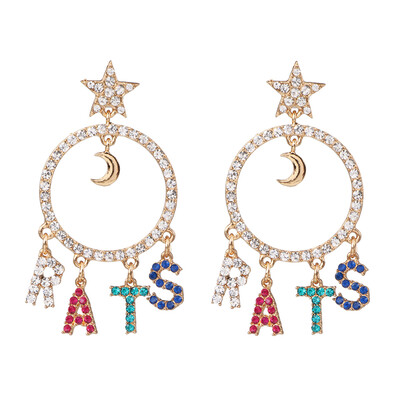 

2019 New Colorful Flower Big Brand Design Luxury Starburst Pendant Crystal Drop Earrings Gem Statement Jewelry