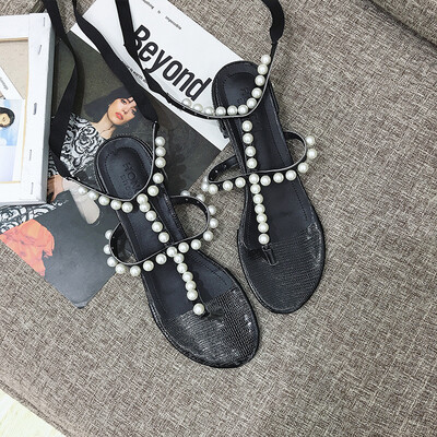 

Sandals 2019 new womens high heels students summer rhinestones thick with Korean version of Joker herringbone clip toe womens sh