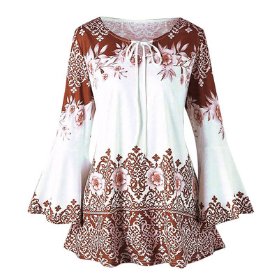 

Nomeni Fashion Womens Plus Size Printed Flare Sleeve Tops Blouses Keyhole T-Shirts