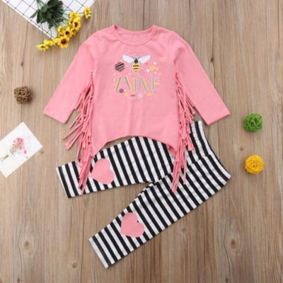 

Cute Summer 2PCS Baby Kids Girls Tops Honeybee Print T-shirts Pants Outfits Clothes