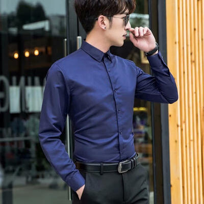 

Male Fashion Casual Solid Shirt Slim Long-sleeve Turn-down Collar Shirts For Business Leisure Activities