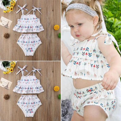

Lovely Summer Newborn Infant Baby Girls Arrow TopPanties Clothes Outfits