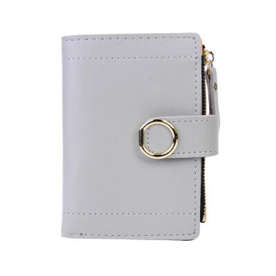 

Cute Snap Zipper Clutch Women Bifold Purse Solid Color Leather Card Holder