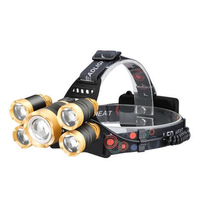 

T6 LED Headlamps Waterproof Strong Light Sensor 5 Heads Fishing Lamp