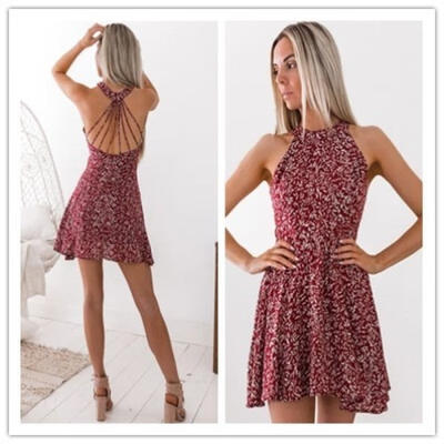 

2018 Hot Sale Summer Lady Print Mini Sleeveless Dress