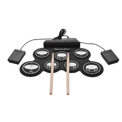 

Compact Size USB Roll-Up Silicon Drum Set Digital Electronic Drum Kit 7 Drum Pads with Drumsticks Foot Pedals for Beginners Childr