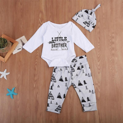 

Newborn Baby Boy Little Brother Romper Long PaDDFs Leggings Hat Clothes Outfits