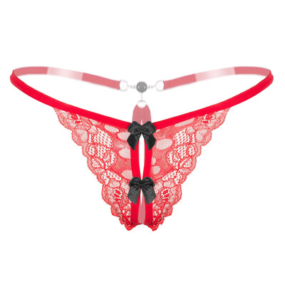 

Toponeto Womens Sexy Lace Pearl Low-Waist G-String Hollow Underwear Thongs Panties BK