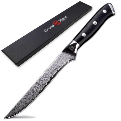 

Grandsharp 55 Inch Boning Knife Damascus Kitchen Knives VG10 Japanese Damascus Steel PRO Butcher Knife Filleting Meat Fish