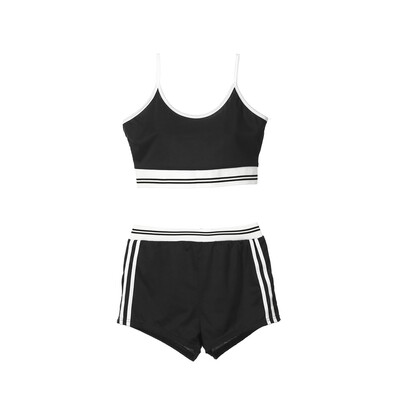 

Women Striped 2 Pcs Set Sport Bra Crop Top Shorts Playsuits Summer Activewear