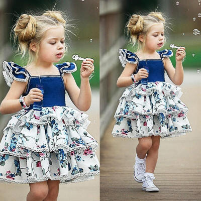 

Toddler Kids Baby Girls Summer Floral Sundress Layered Pageant Party Dress Clothes