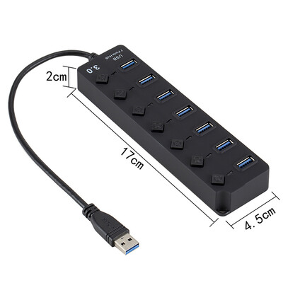 

USB 30 HUB Splitter 7 Ports with OnOff Switches High Speed 5Gbps Micro Multiple USB Port Expander for PC Computer