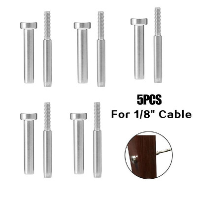 

5PCS Stainless Steel Invisible Receiver Stud Swage End Fitting Cable Threaded Stud Terminal For 18" Cable Railing