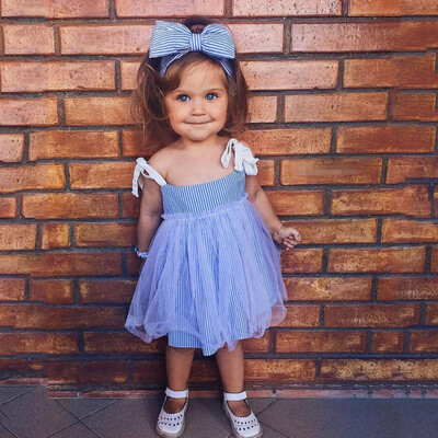 

Toddler Baby Kids Sleeveless Straps Striped Lace Tulle Princess Dress Outfits