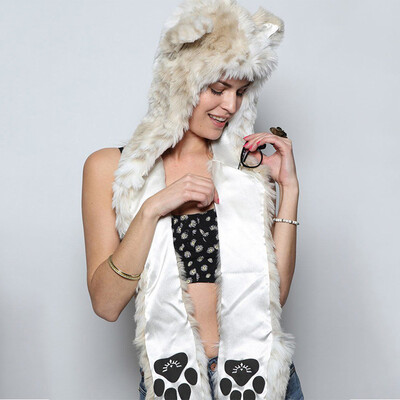 

Tailored Women Fashion Multifunction Scarf Outerwear Gloves Faux Fur Animal Ear Hat