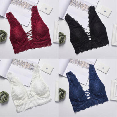 

Floral Sheer Lace Triangle Bralette Push-up Bra Crop Tops Bustier Padded Lined