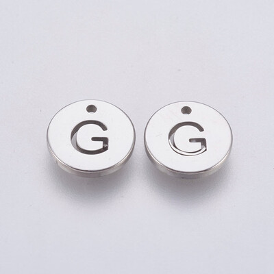 

304 Stainless Steel Charms Flat Round with Letter Stainless Steel Color LetterG 10x1mm Hole 1mm