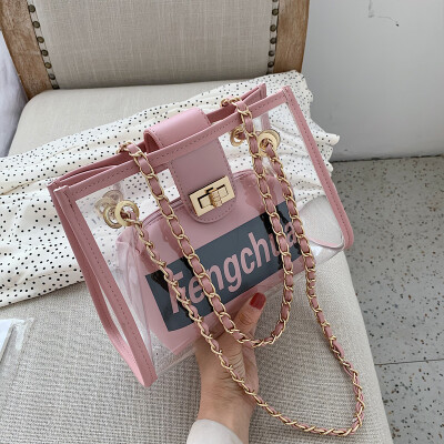 

North bag texture foreign air bag woman 2019 new Korean version 100 lap single shoulder oblique bag fashion transparent chain bag