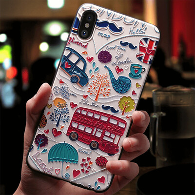 

Cute 3D Emboss Cartoon Patterned Phone Case Silicone Soft TPU Painted Serise Phone Case For Iphone XXs London Bus Pattern