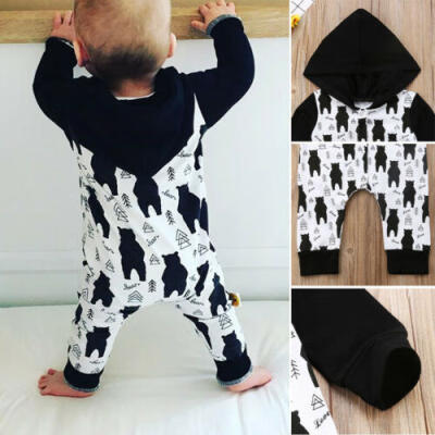 

Kids Baby Boys Girls Bear Print Hooded One Piece Jumpsuit Romper Outfits Clothes