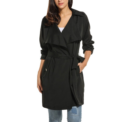 

〖Follure〗Women Long Sleeve Solid Casual Wrap Belted Lightweight Windproof Coat