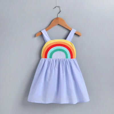 

Kids Baby Girl Summer Rainbow Sling Dress Sleeveless Party Beach Dresses Clothes