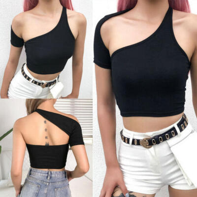 

SEXY Womens Strappy Top Shoulder Irregular Crop Top Tank Top Blouse Summer Vest