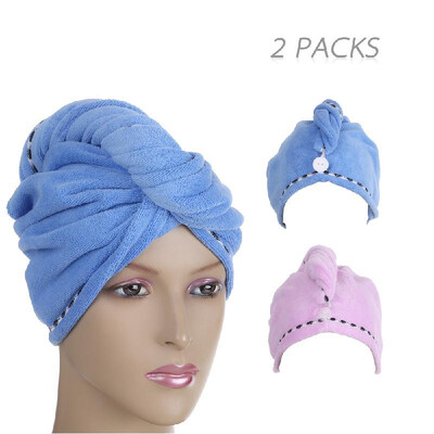 

Htovila 2pcs Soft Microfiber Quick Dry Hair Drying Towels Water-Absorbent Dry Hair Cap Bath Shower Wrap Turban Towel with Button f