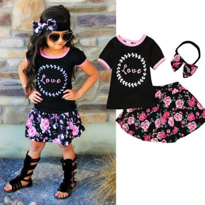 

Children Kids Baby Girls T-shirt Tops Floral Skirts Outfits Set Party Dress 1-6Y