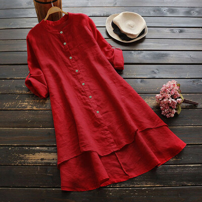 

Nomeni Women Casual Loose Linen Soild Button Thin Long Sleeve Long Shirt Blouse Tops