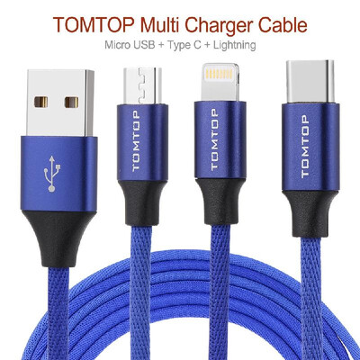 

TOMTOP 39FT Multi Charger Cable USB Charging Line Data Sync Wire 3 In 1 for LightningType CMicro USB Connector for iPhone iPad