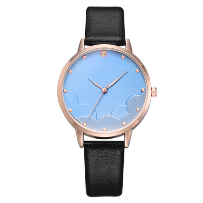 

Ladies watch pu leather fashion blue sky&white clouds alloy watch business diamond high-end quartz watch