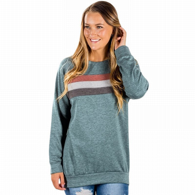 

Striped stitching round collar long sleeve pullover sweatshirt casual sweatshirt