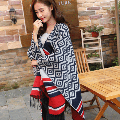 

Europe&the United States split big shawl female autumn&winter thick 2018 fashion new British literary cloak imitation cashmere long scarf