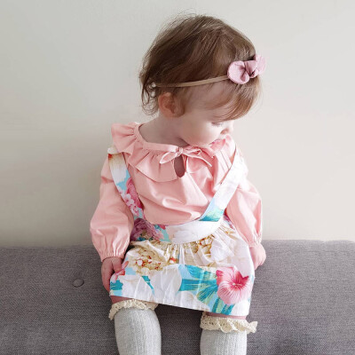 

Infant Baby Girls Long Sleeve Solid TopsOveralls Floral Skirt Clothes Outfits