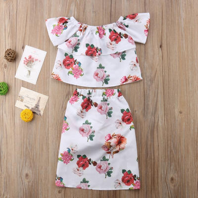 

Fashion Girl Baby Kid Off-shoulder Top Peacock Short Pant Dress Party Outfits New