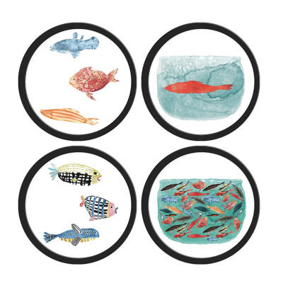 

4pcs Fish Waterproof Round Wall Stickers Home Kids Bedroom Decorative Decal