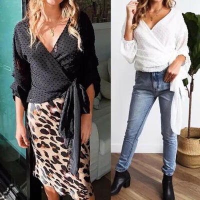 

AU Womens Boho Floral V-neck Long Sleeve Shirt Ladies Loose Casual Tops Blouse