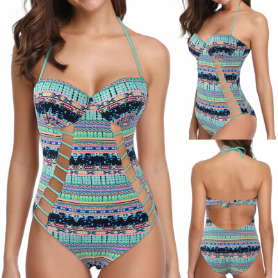 

Roseonmyhand Womens Ethnic Print silk Mesh Sexy Bikini One-Piece Swimwear Beach Suit