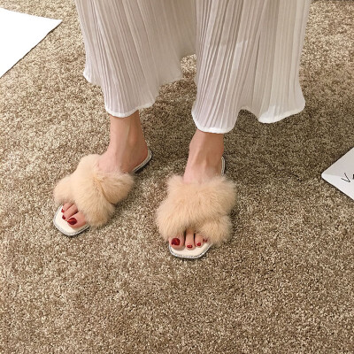 

Internet celebrity sandals&slippers women wear autumn Korean version of casual hairy shoes with open toes&flat soles