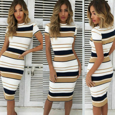 

Women Lady Bandage Bodycon Evening Party Cocktail Club Short Mini Dress Stripes