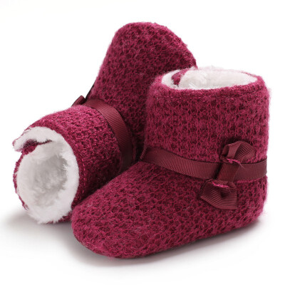 

Fashion Winter Baby Cute Bow Boots Soft Plush Ball Booties for Infant girls Anti Slip Snow Boot keep Warm Cute Crib shoes 0-18M