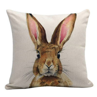 

Easter Flax Square Pillow Cover not including pillow with Invisible Zipper Printed Rabbits One-sided Patterns 80g 45x45cm1
