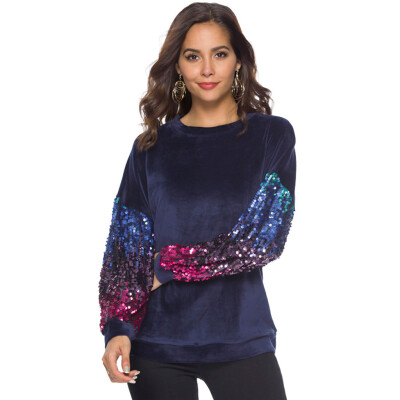 

Starmoon Fashion Women Loose Long Sleeve Sequined Patchwork Casual T-Shirt Blouse Tops