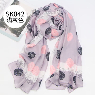 

New rose flower print scarf satin silk scarf super large sunscreen shawl art fan wild SK042