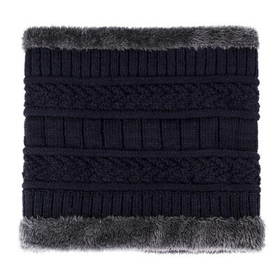 

Winter Outdoor Cycling Men Solid Color Fleece Lined Knitted O Ring Neck Scarf