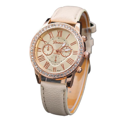 

Women Fashion Three Dials Quartz Watch Luxury Diamond Leather Band Alloy Case Wrist Watches