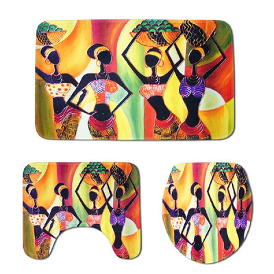 

3Pcs Bathroom Non-Slip Water-Sucking Mats Exotic Style Colorful Toilet Cover Pedestal Bath Mat